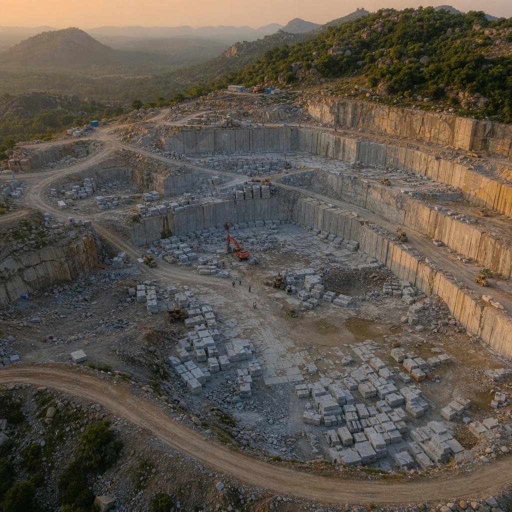 Aerial view of quarry operations